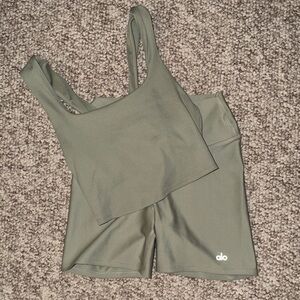 ALO Yoga Sage Green Workout Tank Medium and Biker Shorts Small Set Sold Together